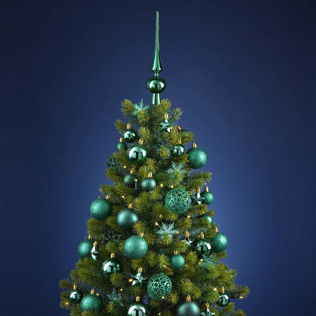 Pakket met 110x stuks kunststof kerstballen/ornamenten met piek emerald groen - Kerstbal