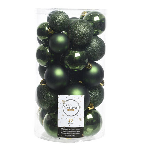 Kerstballen 60x stuks - mix donkergroen/rood - 4-5-6 cm - kunststof - Kerstbal