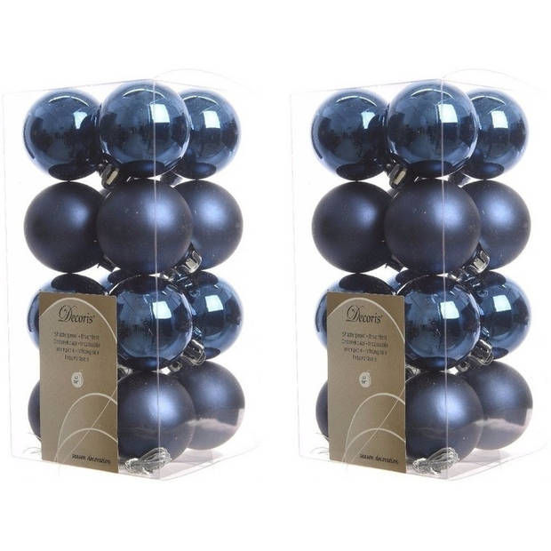 32x Kunststof kerstballen glanzend/mat donkerblauw 4 cm kerstboom versiering/decoratie - Kerstbal