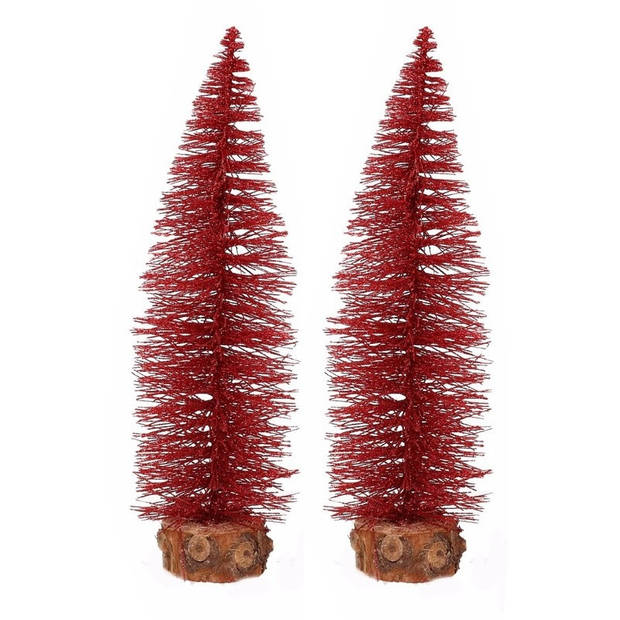 2x stuks kerstboompjes op stam 35 cm rood - Kunstkerstboom