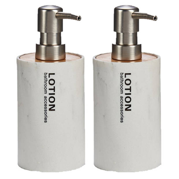 2x stuks zeeppompjes/zeepdispensers marmer wit kunststof 350 ml - Zeeppompjes