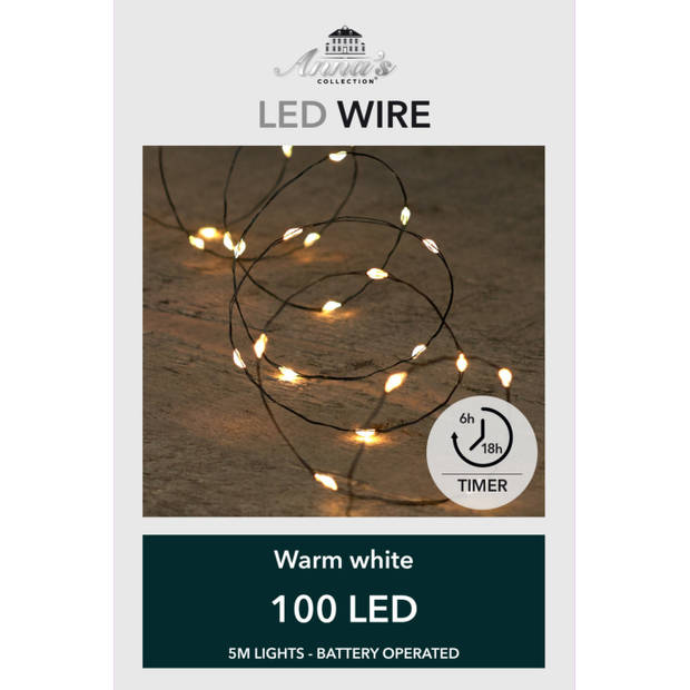 Draadverlichting lichtsnoer met 100 lampjes warm wit op batterij 500 cm - Lichtsnoeren