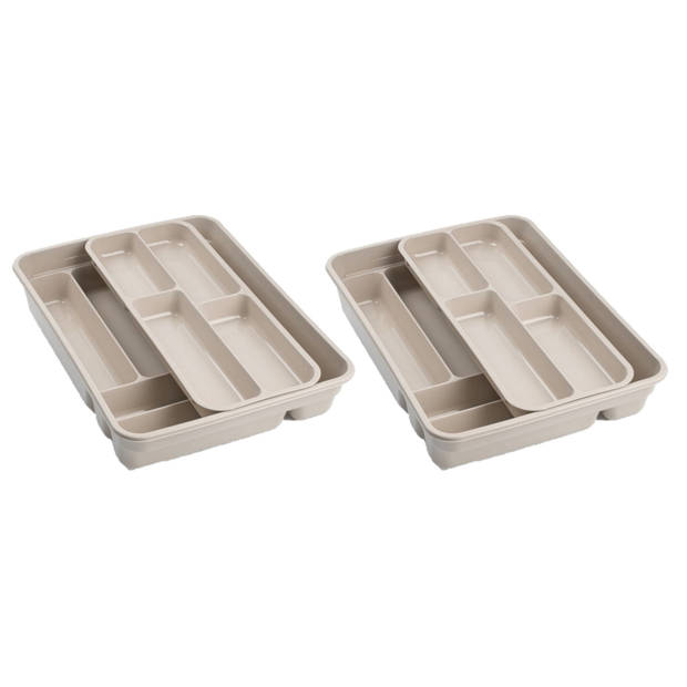 2x stuks bestekbakken/bestekhouders 2 lagen taupe L40 x B30 x H7 cm - Bestekbakken