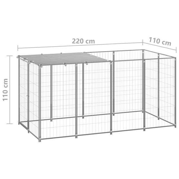 vidaXL Hondenkennel 2,42 m² staal zilverkleurig