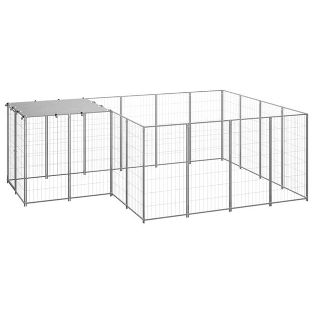 vidaXL Hondenkennel 6,05 m² staal zilverkleurig