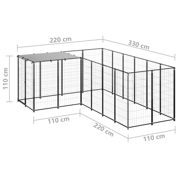 vidaXL Hondenkennel 4,84 m² staal zwart