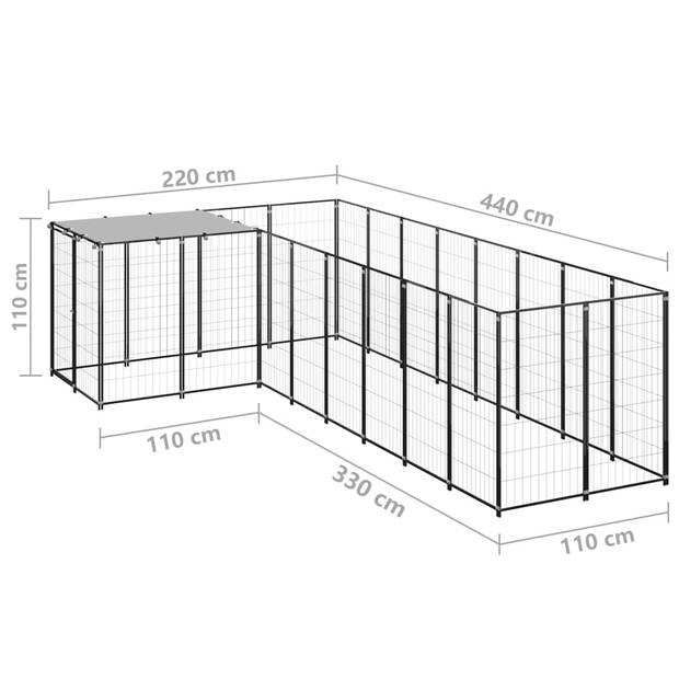 vidaXL Hondenkennel 6,05 m² staal zwart