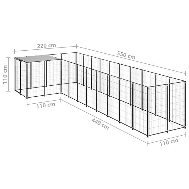 vidaXL Hondenkennel 7,26 m² staal zwart