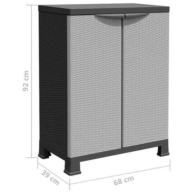 The Living Store Opbergkast - Kunststof - 68 x 39 x 92 cm - Grijs - Met 2 deuren en 2 schappen