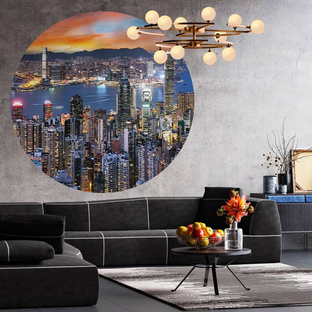 WallArt Behangcirkel Skyline by Night 190 cm