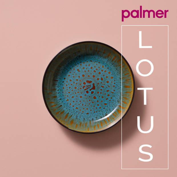 Palmer Bord diep Lotus 21 cm Turquoise Zwart Stoneware 4 stuks