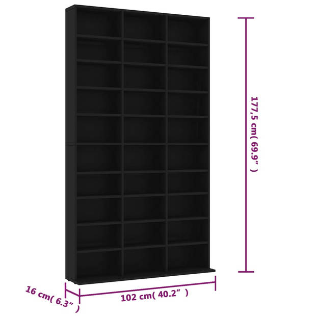 vidaXL Cd-kast 102x16x177,5 cm bewerkt hout zwart