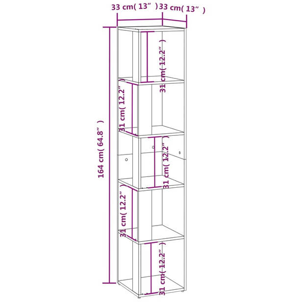 vidaXL Hoekkast 33x33x164,5 cm bewerkt hout wit