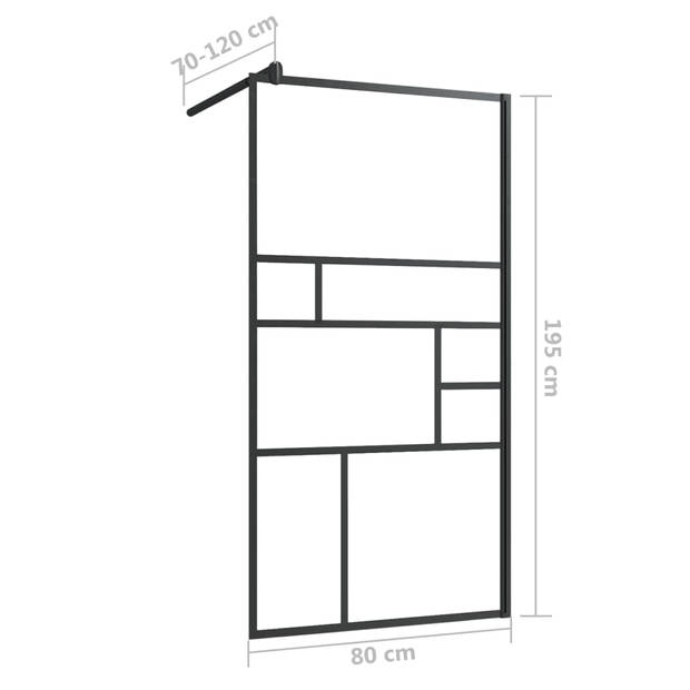 vidaXL Inloopdouchewand 80x195 cm ESG-glas transparant en zwart