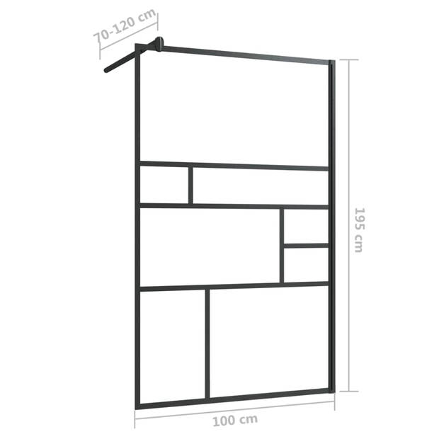 vidaXL Inloopdouchewand 100x195 cm ESG-glas transparant en zwart