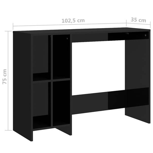 The Living Store Bureau - Hoogglans zwart - 102.5 x 35 x 75 cm - Met 4 schappen