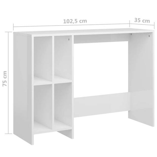 The Living Store Bureau - Hoogglans wit - 102.5 x 35 x 75 cm - Met 4 schappen