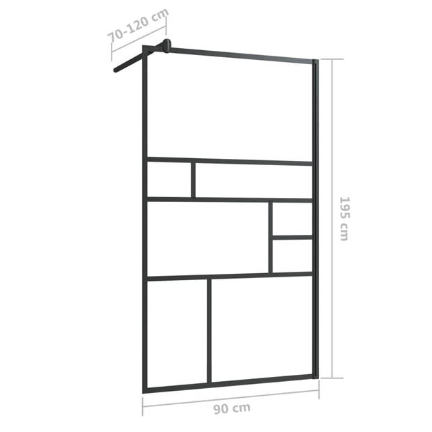 vidaXL Inloopdouchewand 90x195 cm ESG-glas transparant en zwart