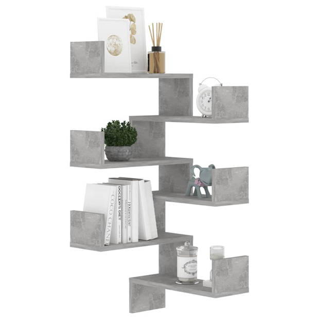 The Living Store Wandhoekschap Betongrijs - Set van 2 - 40 x 40 x 50 cm - Stabiel en decoratief - Montage vereist