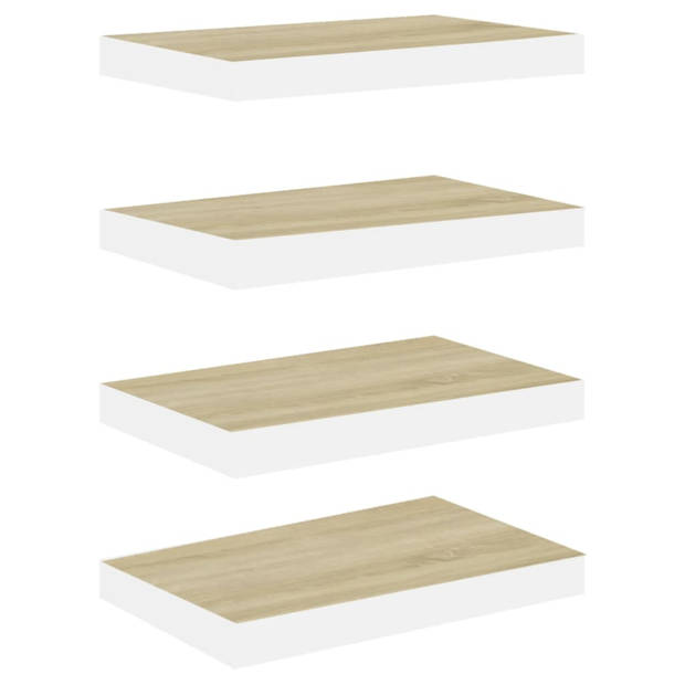 vidaXL Wandschappen zwevend 4 st 40x23x3,8 cm MDF eikenkleurig en wit