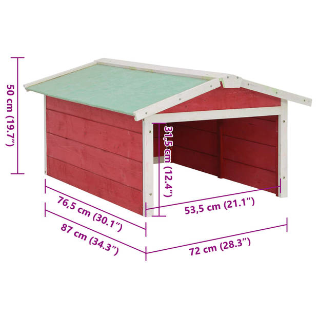 vidaXL Overkapping voor grasmaaier 72x87x50 cm vurenhout rood en wit