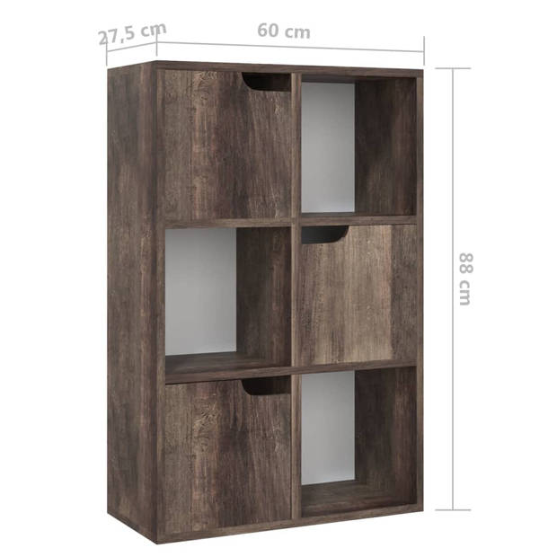 The Living Store Boekenkast - compact en praktisch - open vakken en vakken met deurtjes - gerookt eiken - 60 x 27.5 x