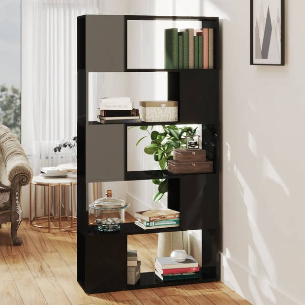 The Living Store Boekenkast Kamerscherm - 80 x 24 x 155 cm - Hoogglans zwart