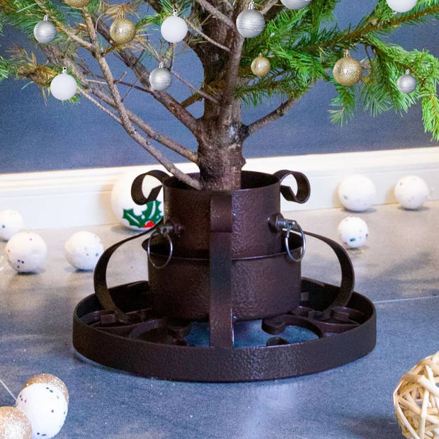 The Living Store Kerstboomstandaard - antiekkoper - metaal - 29 x 29 x 15.5 cm - geschikt voor echte boom