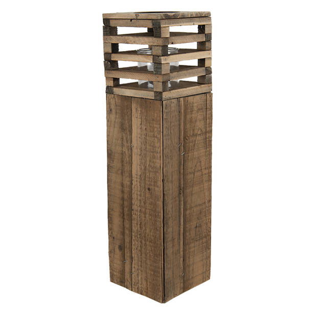 Clayre & Eef Windlicht 14x14x52 cm Bruin Hout Kaarsenhouder Bruin Kaarsenhouder