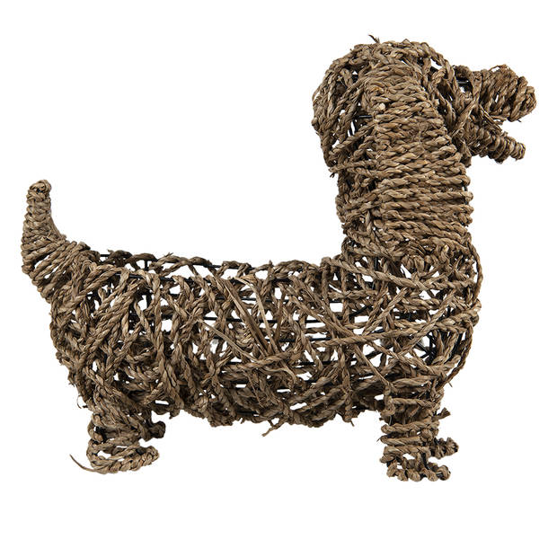 Clayre & Eef Beeld Hond 32x17x30 cm Bruin Rotan Woonaccessoires Bruin Woonaccessoires