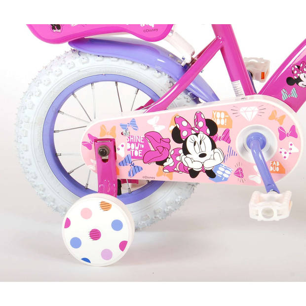 Disney Minnie Cutest Ever! Kinderfiets - Meisjes - 12 inch - Roze - Met mandje voor en poppenzitje achter