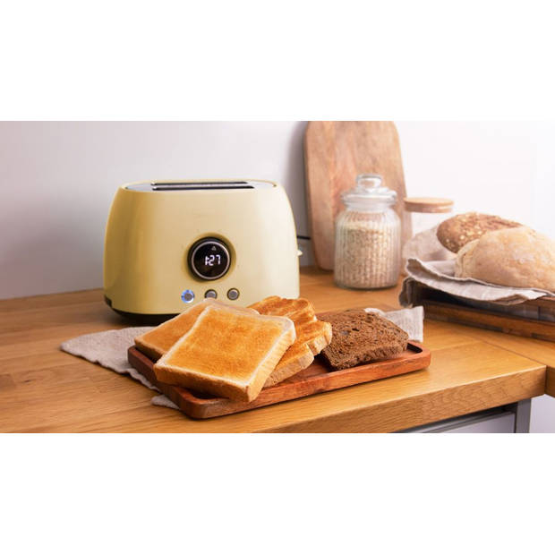 Cecotec Retro Broodrooster - Timer - Opzetstuk voor broodjes - Opwarmen en ontdooien - Geel