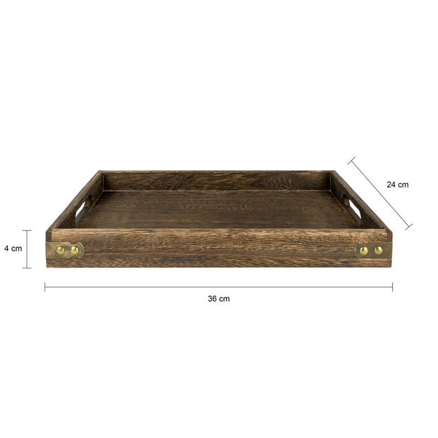 QUVIO Dienblad decoratief rechthoekig met handvaten - 36 x 24 cm - Hout - Bruin