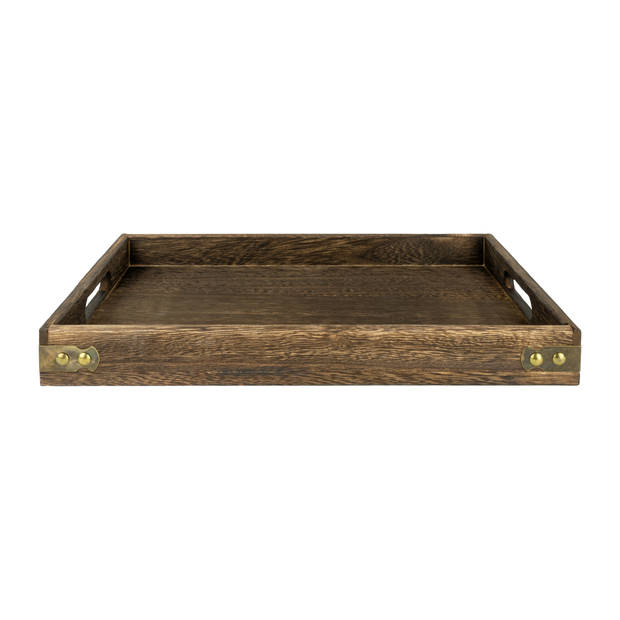 QUVIO Dienblad decoratief rechthoekig met handvaten - 36 x 24 cm - Hout - Bruin