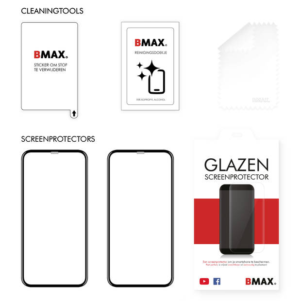 2-pack BMAX Apple iPhone XR Screenprotector - Glass - Full Cover 5D - Black