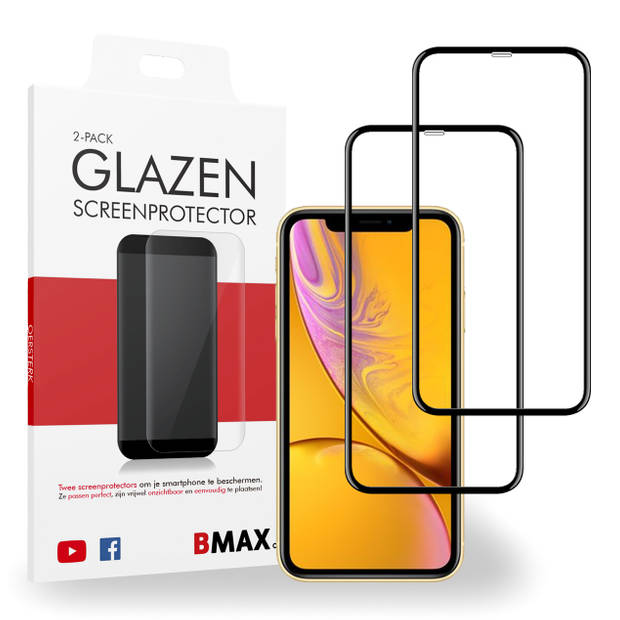 2-pack BMAX Apple iPhone XR Screenprotector - Glass - Full Cover 5D - Black