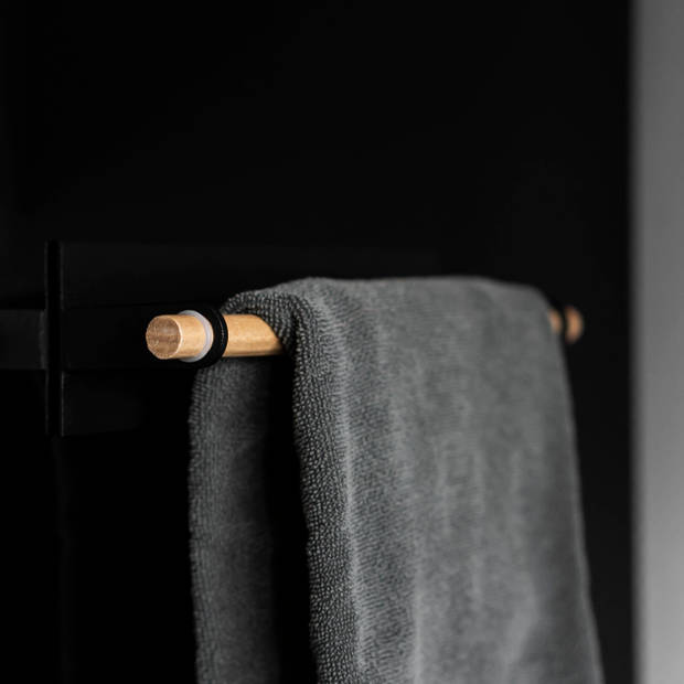 QUVIO Handdoekhouder staal met hout - Zwart