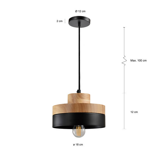 QUVIO Hanglamp rond bruin met zwart - QUV5052L-BLACK