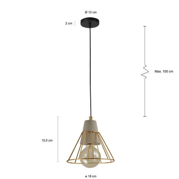 QUVIO Hanglamp beton en staal prismavormig goud - QUV5097L-GOLD