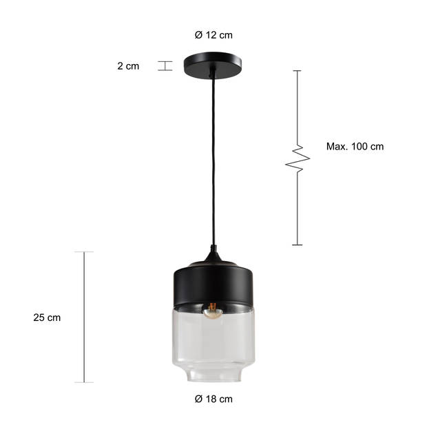 QUVIO Hanglamp langwerpig glas zwart - QUV5102L-BLACK