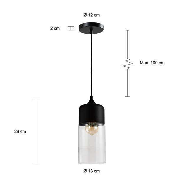 QUVIO Hanglamp langwerpig glas zwart - QUV5104L-BLACK