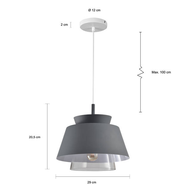 QUVIO Hanglamp metaal en glas grijs - QUV5100L-GREY