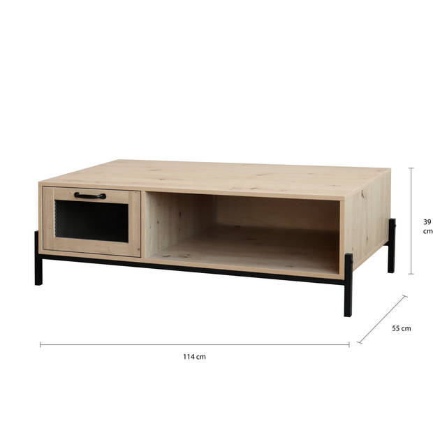 QUVIO Salontafel met deurtje en open lade - QUV1018 - Walnut light brown