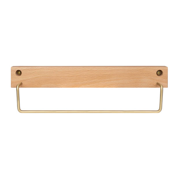 QUVIO Wand handdoekenhouder - Licht hout + goud - 28 CM