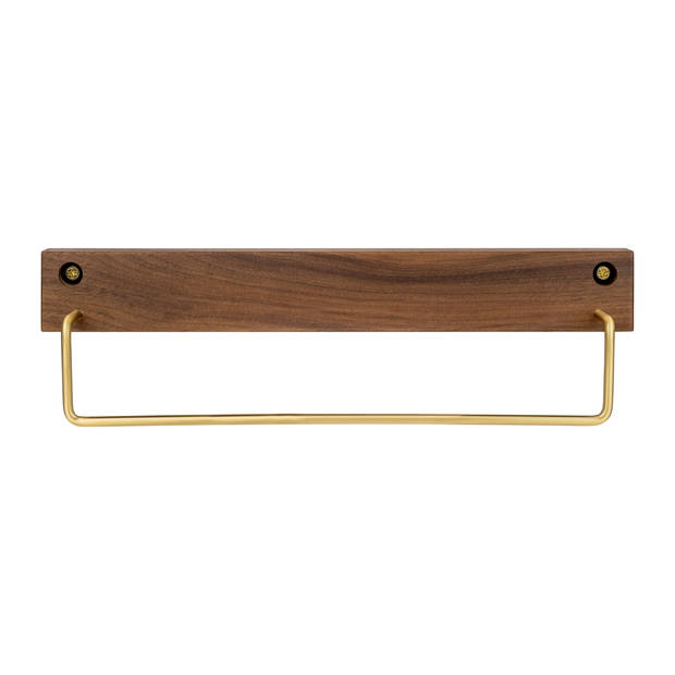 QUVIO Wand handdoekenhouder - donker hout + goud - 28 CM