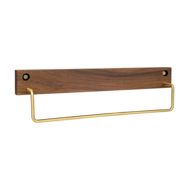 QUVIO Wand handdoekenhouder - donker hout + goud - 28 CM