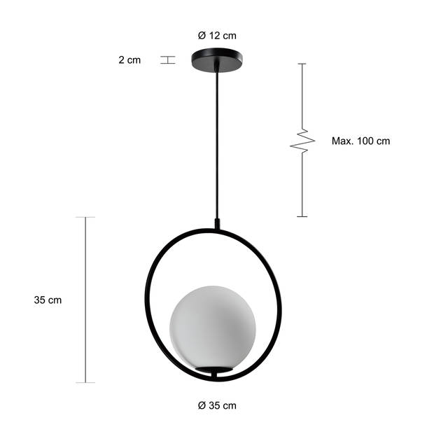 QUVIO Hanglamp glas rond zwart - QUV5122L-BLACK