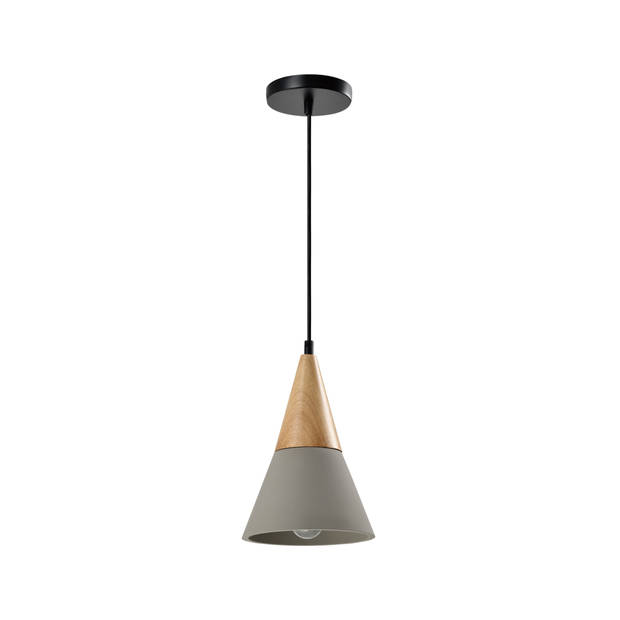 QUVIO Hanglamp langwerpig beton met hout grijs - QUV5141L-GREY