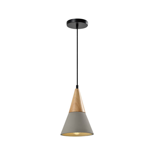 QUVIO Hanglamp langwerpig beton met hout grijs - QUV5141L-GREY