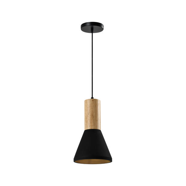 QUVIO Hanglamp langwerpig beton met hout zwart - QUV5142L-BLACK